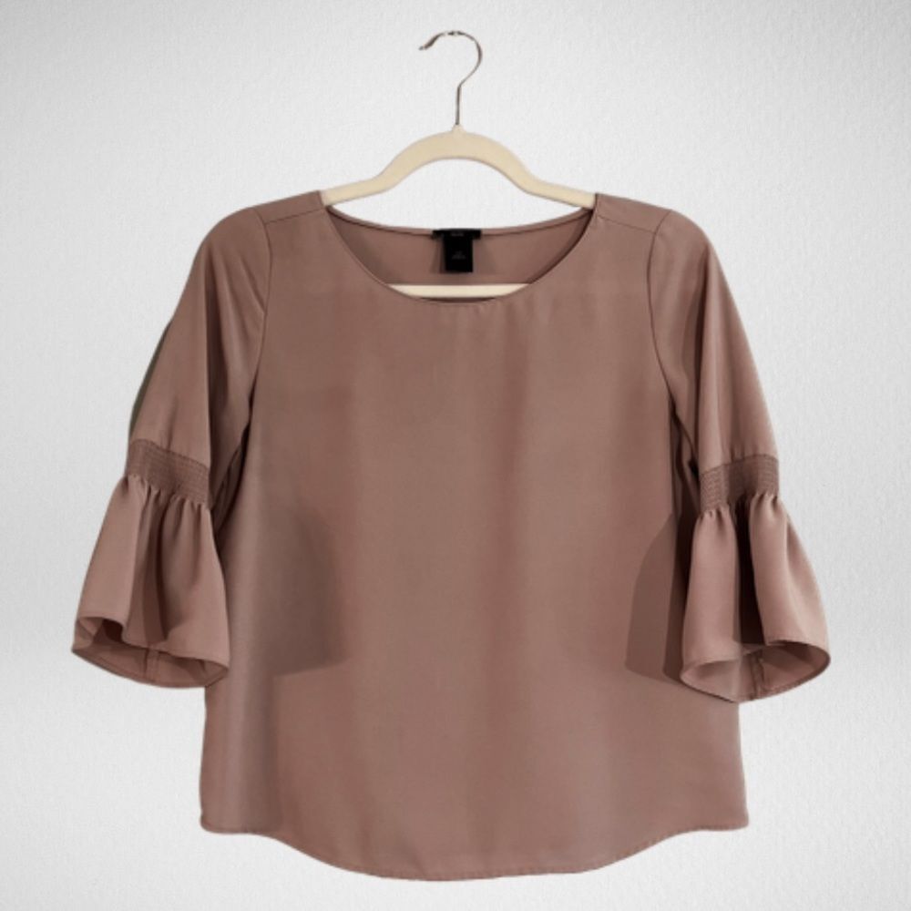 Ann Taylor Factory Ruffle Sleeve Scoopneck Blouse Blush Pink Size XSP